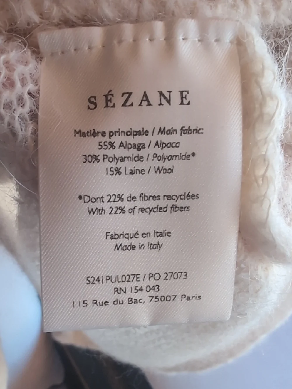 NWT Sézane Keith Sweater In Ivory Size M Alpaca Wool Blend